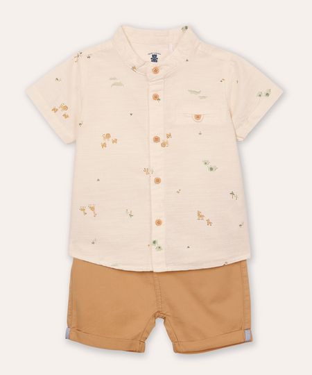 conjunto infantil curto animais off white 0-3