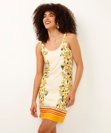 vestido curto de viscose alça fina floral off white PP vestido curto de viscose alça fina floral off white PP