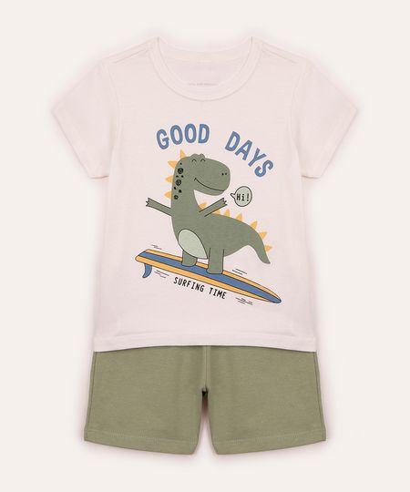conjunto infantil curto dinossauro  off white 2