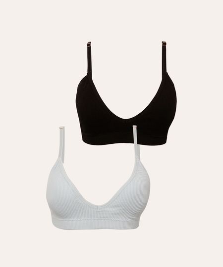kit de 2 sutiãs triângulo bojo removível com renda colorido P
