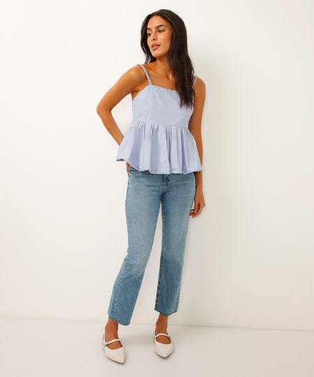 calça boot cut cropped jeans cintura alta azul 34