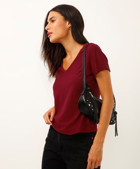 camiseta de algodão peruano decote v vinho PP camiseta de algodão peruano decote v vinho PP