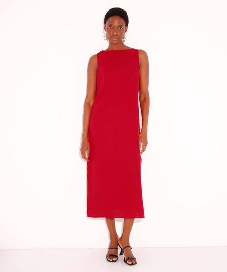 vestido midi com linho mindset vermelho PP