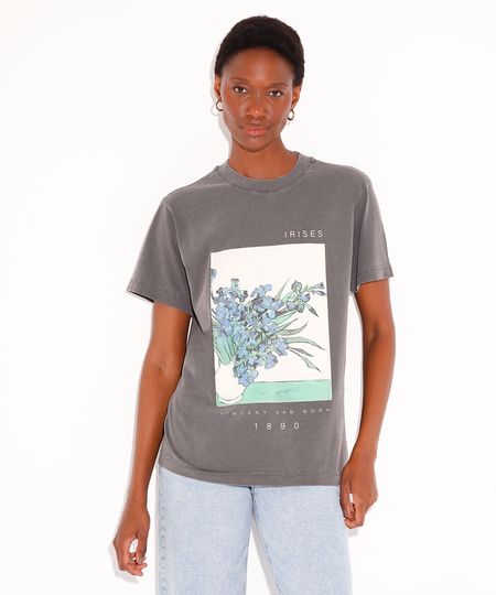 camiseta de algodão irises van gogh mindset cinza M