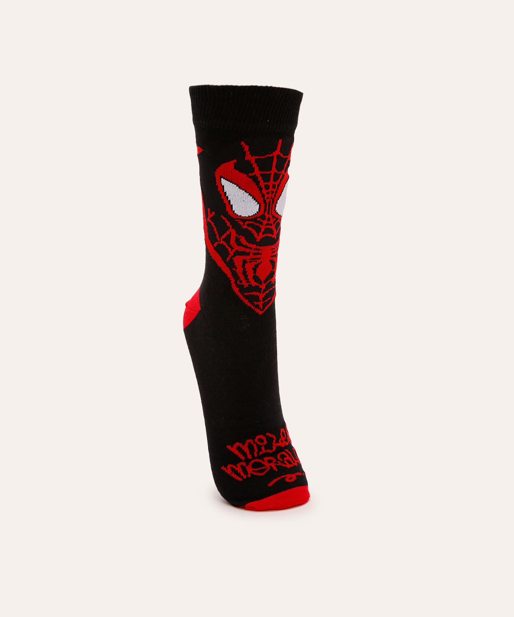 meia cano alto divertida homem aranha preta