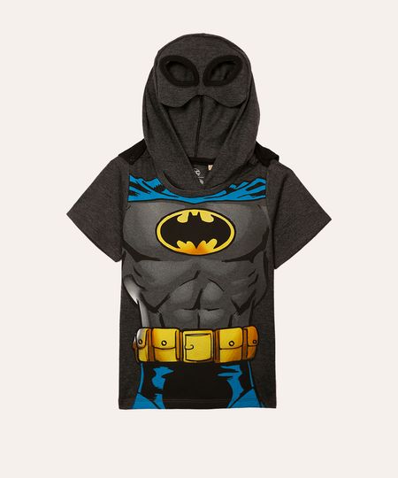 camiseta infantil batman com capuz e capa preta 1