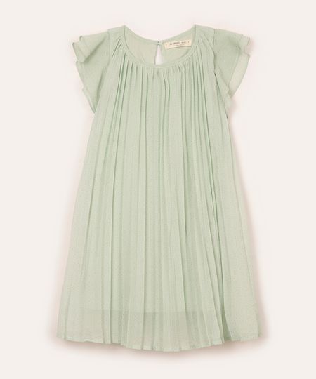 vestido midi infantil plissado com glitter verde 4