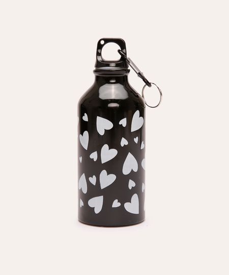 garrafa de metal corações 420 ml preta UNICO