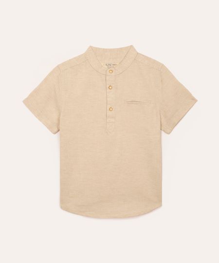 camisa infantil com linho gola padre bege 4