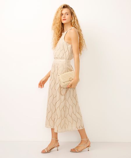 saia midi laise folhagem bege 36