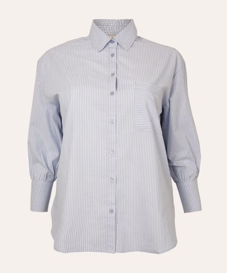camisa oversized de algodão listrada mindset plus size azul GG1