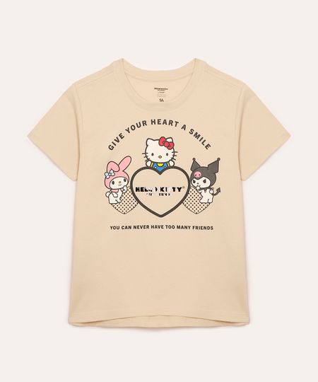 camiseta juvenil de algodão hello kitty bege 16