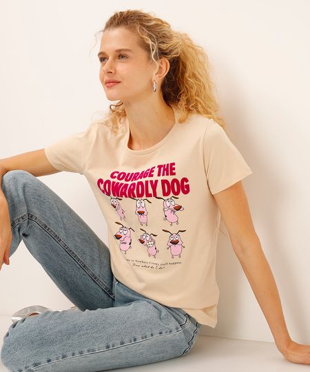 camiseta de algodão mood coragem o cão covarde bege PP