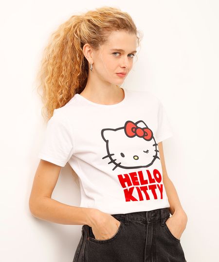 camiseta de algodão manga curta hello kitty off white P