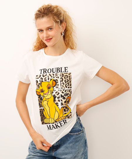 camiseta de algodão manga curta metalizada simba off white P camiseta de algodão manga curta metalizada simba off white P
