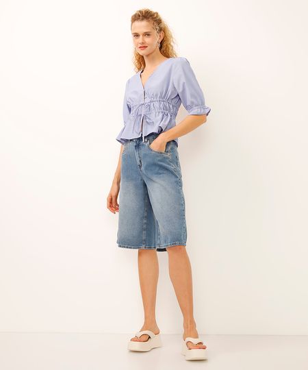 bermuda jorts jeans cintura média azul 34 bermuda jorts jeans cintura média azul 34