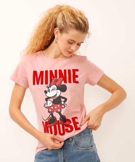 camiseta de algodão manga curta minnie rosa P camiseta de algodão manga curta minnie rosa P
