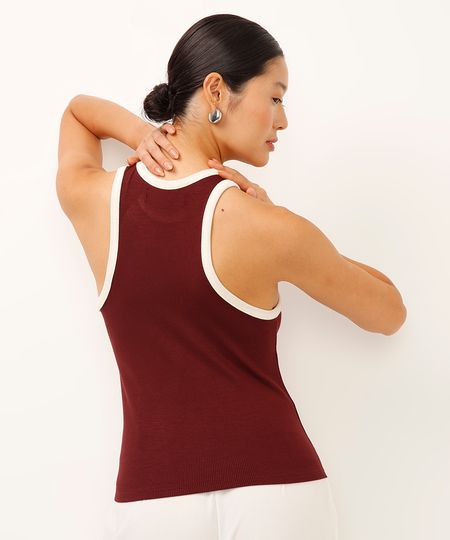regata de viscose halterneck canelada bicolor vinho P regata de viscose halterneck canelada bicolor vinho P