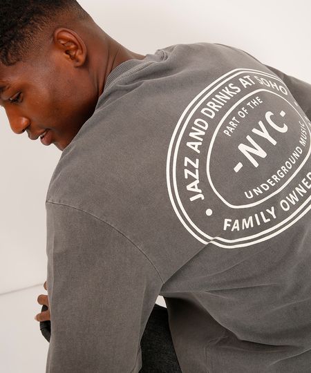 camiseta de algodão nyc cinza P