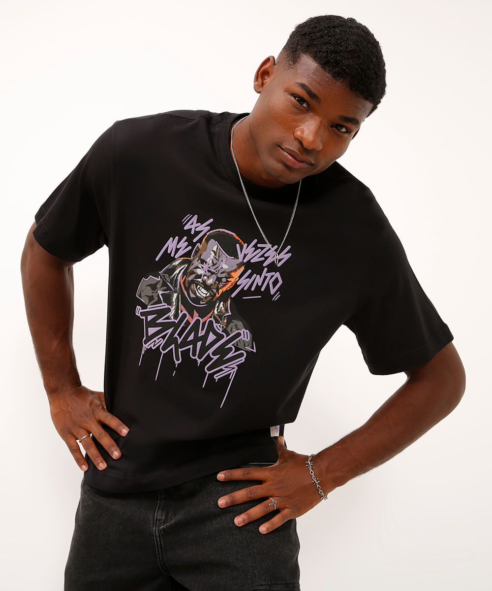 camiseta oversized de algodão blade o poder é nosso preta