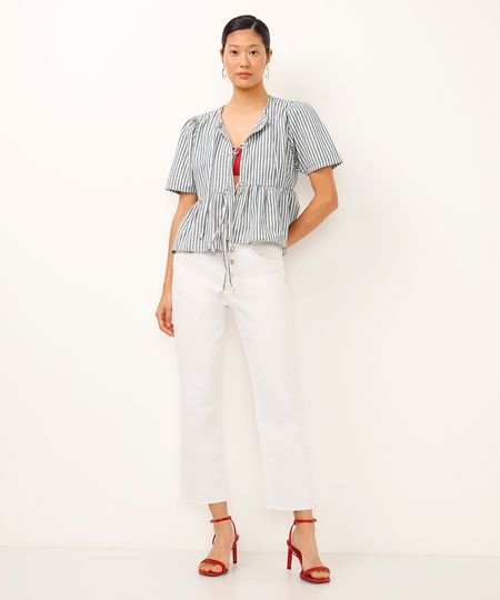 calça boot cut cropped de sarja com botões off white 34