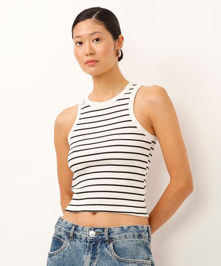 regata de algodão halterneck listrada off white M