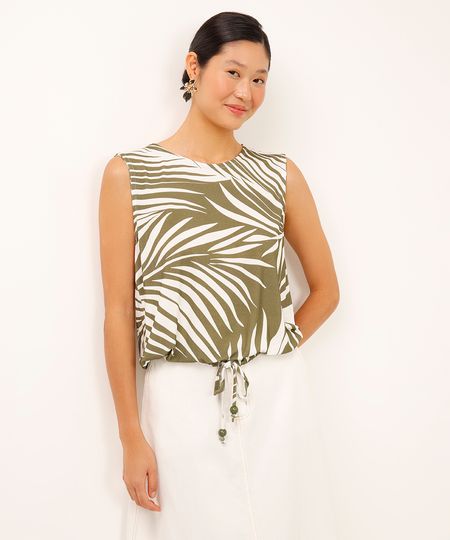 regata de viscose com amarração folhagem verde PP regata de viscose com amarração folhagem verde PP