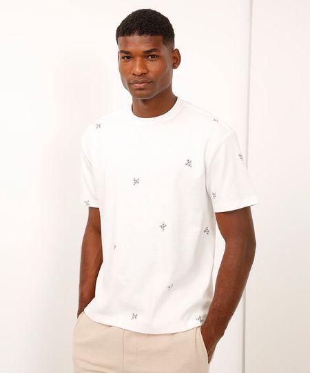 camiseta relaxed manga curta floral off white PP