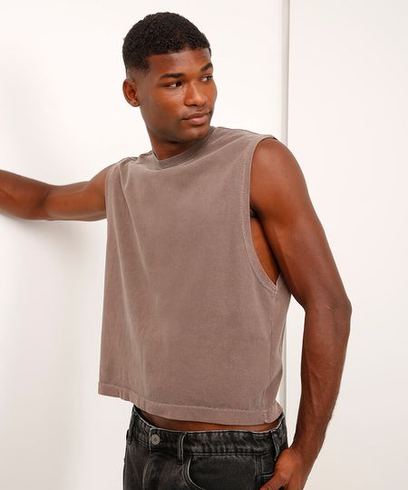 regata machão de algodão cropped marrom PP regata machão de algodão cropped marrom PP