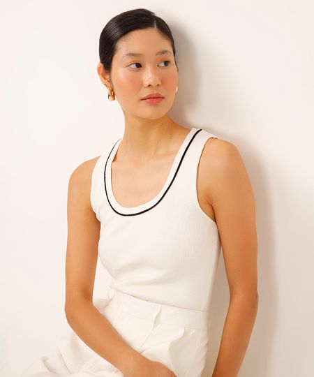 regata de tricot decote u bicolor off white P regata de tricot decote u bicolor off white P