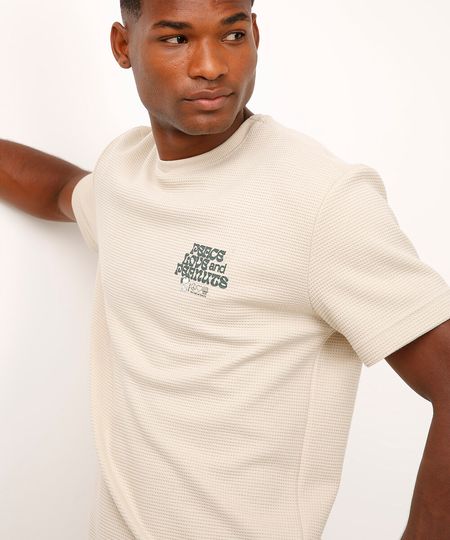 camiseta de algodão texturizada peanuts bege G