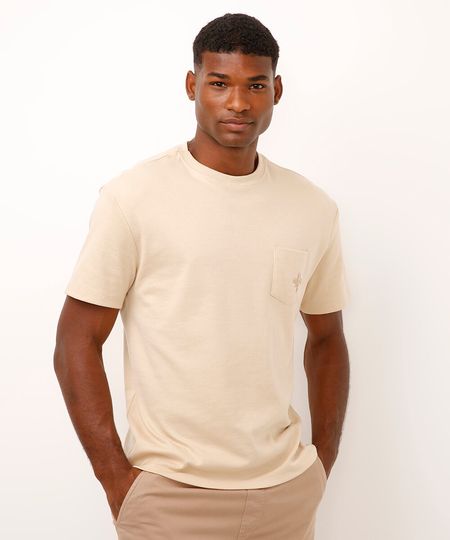 camiseta relaxed de algodão bolso bordado bege PP