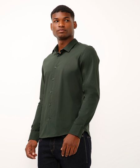camisa slim fit de algodão manga longa verde M camisa slim fit de algodão manga longa verde M