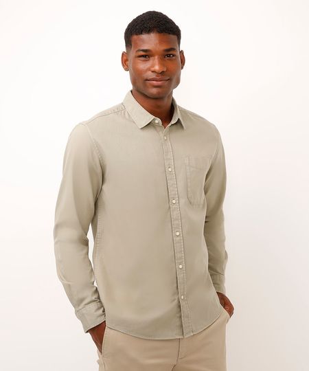 camisa comfort de sarja manga longa verde GG