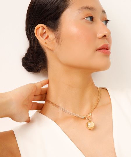 colar com pingente de esfera dourado UNICO