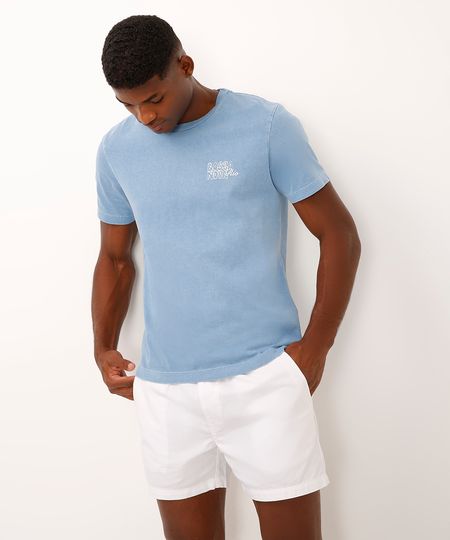 camiseta de algodão manga curta bossa nova rio azul M