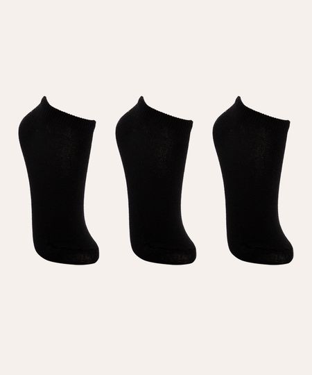 kit de 3 meias cano baixo preto 34-39