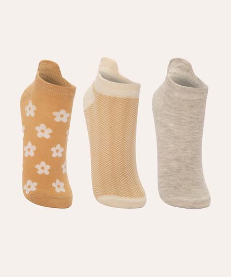 kit de 3 meias cano baixo floral colorida 34-39 kit de 3 meias cano baixo floral colorida 34-39
