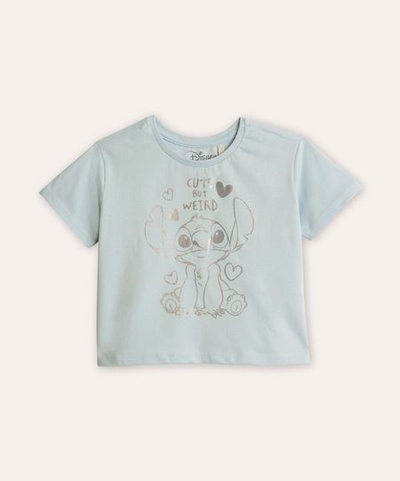 blusa de algodão infantil manga curta stitch azul 4 blusa de algodão infantil manga curta stitch azul 4