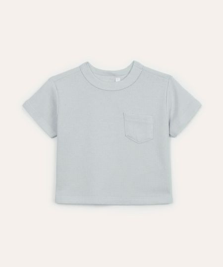 camiseta de algodão infantil com bolso texturizada azul 2