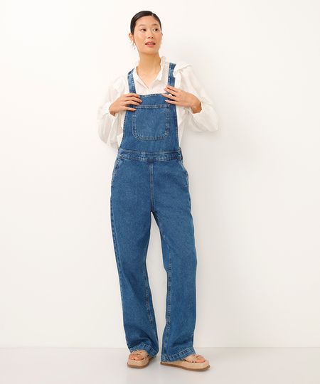 jardineira comfort jeans azul 34