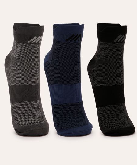 kit de 3 meias cano médio esportiva ace preta 39-43