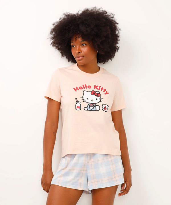 camiseta de pijama manga curta hello kitty rosa P