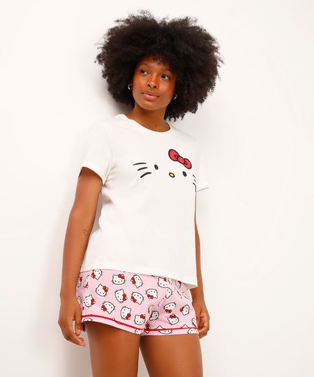 pijama short doll de algodão hello kitty off white PP pijama short doll de algodão hello kitty off white PP