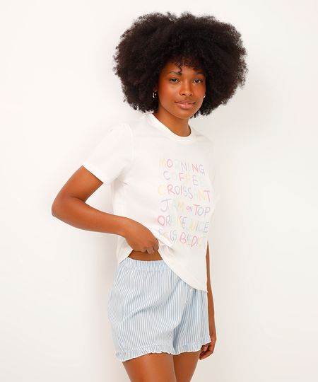 short de pijama listrado com babados azul PP short de pijama listrado com babados azul PP