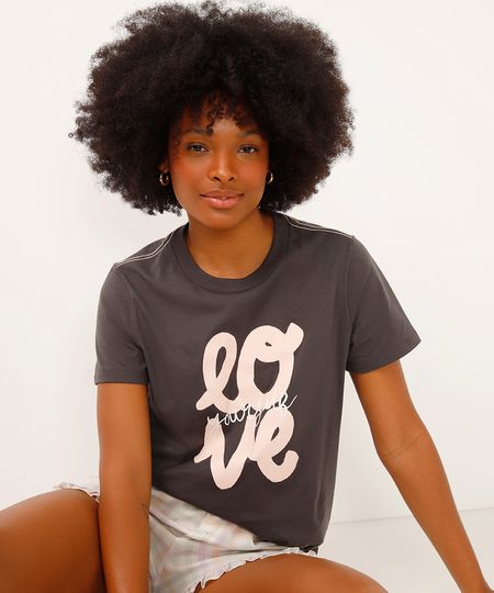 camiseta de pijama love yourself cinza M