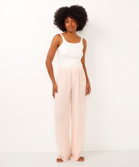 calça de pijama reta listrada rosa PP calça de pijama reta listrada rosa PP