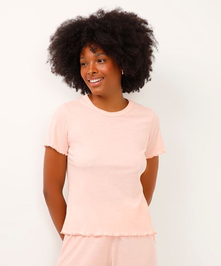 blusa de pijama manga curta canelada rosa PP blusa de pijama manga curta canelada rosa PP