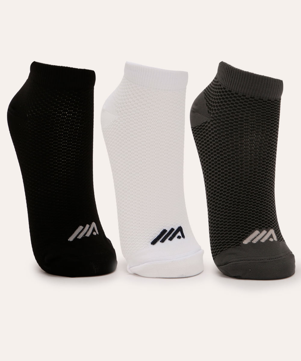 kit de 3 pares de meias respiráveis cano baixo ace preto