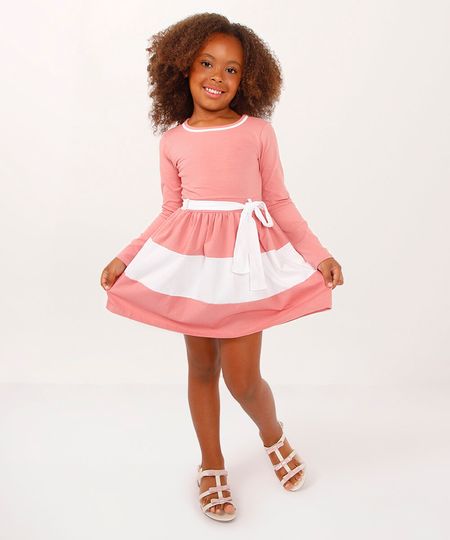 vestido de algodão infantil evasê com faixa rosa 8 vestido de algodão infantil evasê com faixa rosa 8